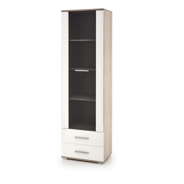 Vitrina LIMA, alb/stejar sonoma, PAL/sticla, 60x40x200 cm