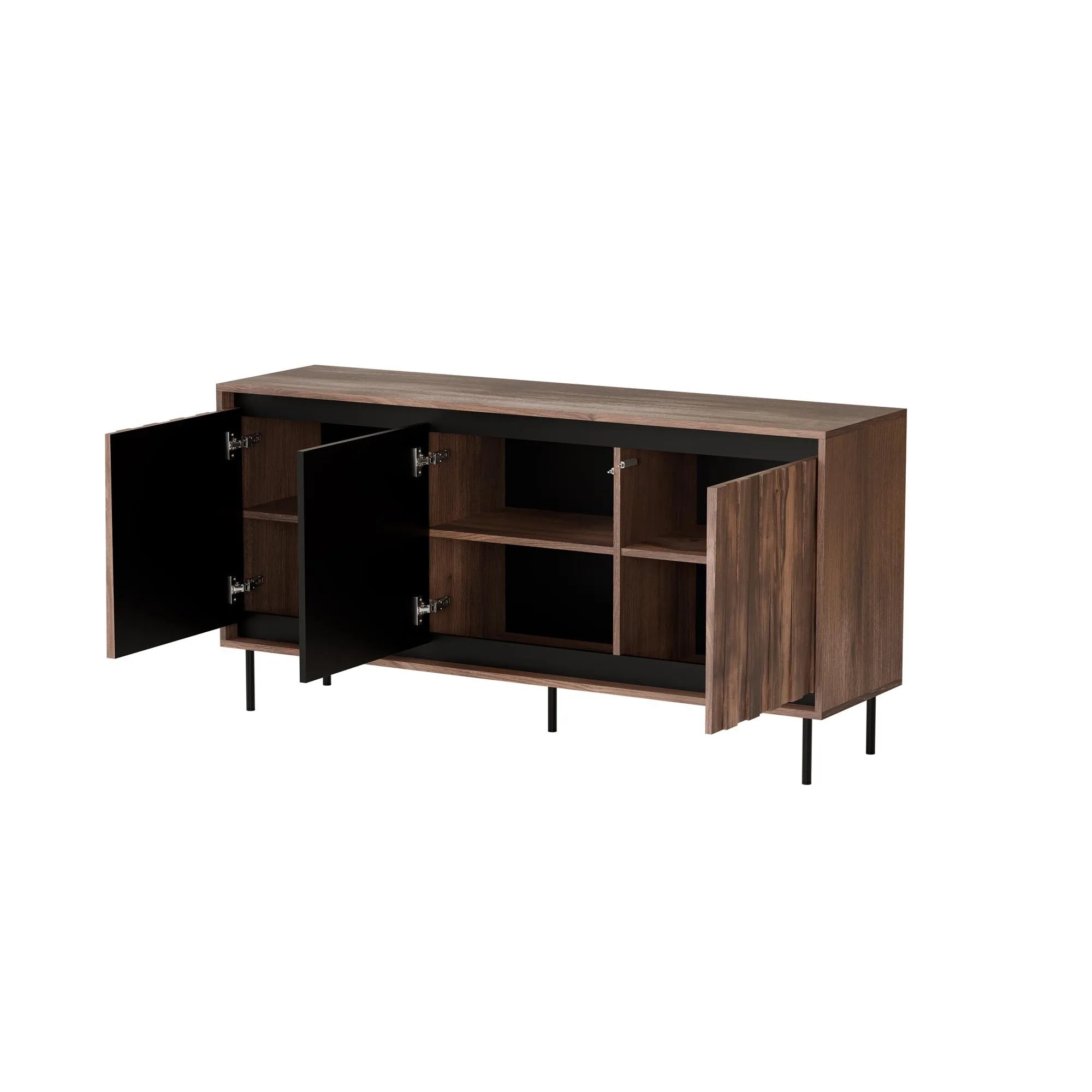 Comoda SWING KM-1, nuc/negru, PAL laminat/metal, 150x40x75 cm