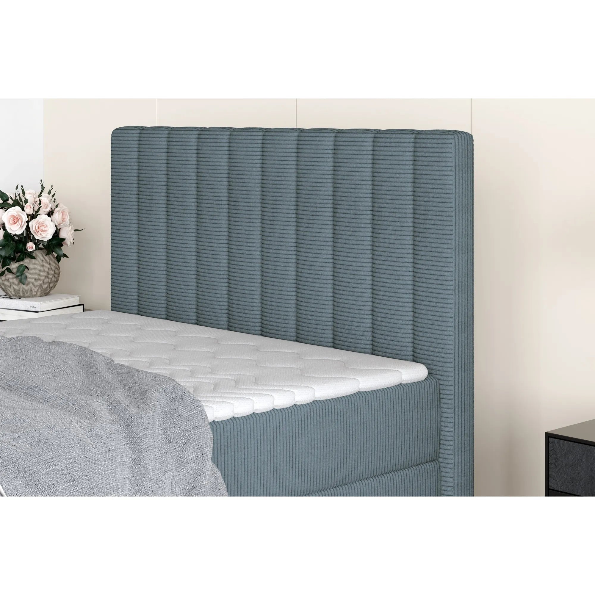 Pat NEPO 120x200, personalizabil materiale gama Oferta Avantaj, cu spatiu depozitare, suport saltea, saltea si topper