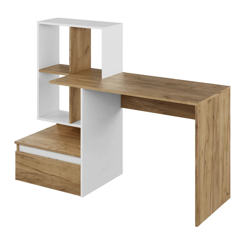 Birou NEREO NEW, stejar artisan/alb, DTD laminat, 145x52x112 cm