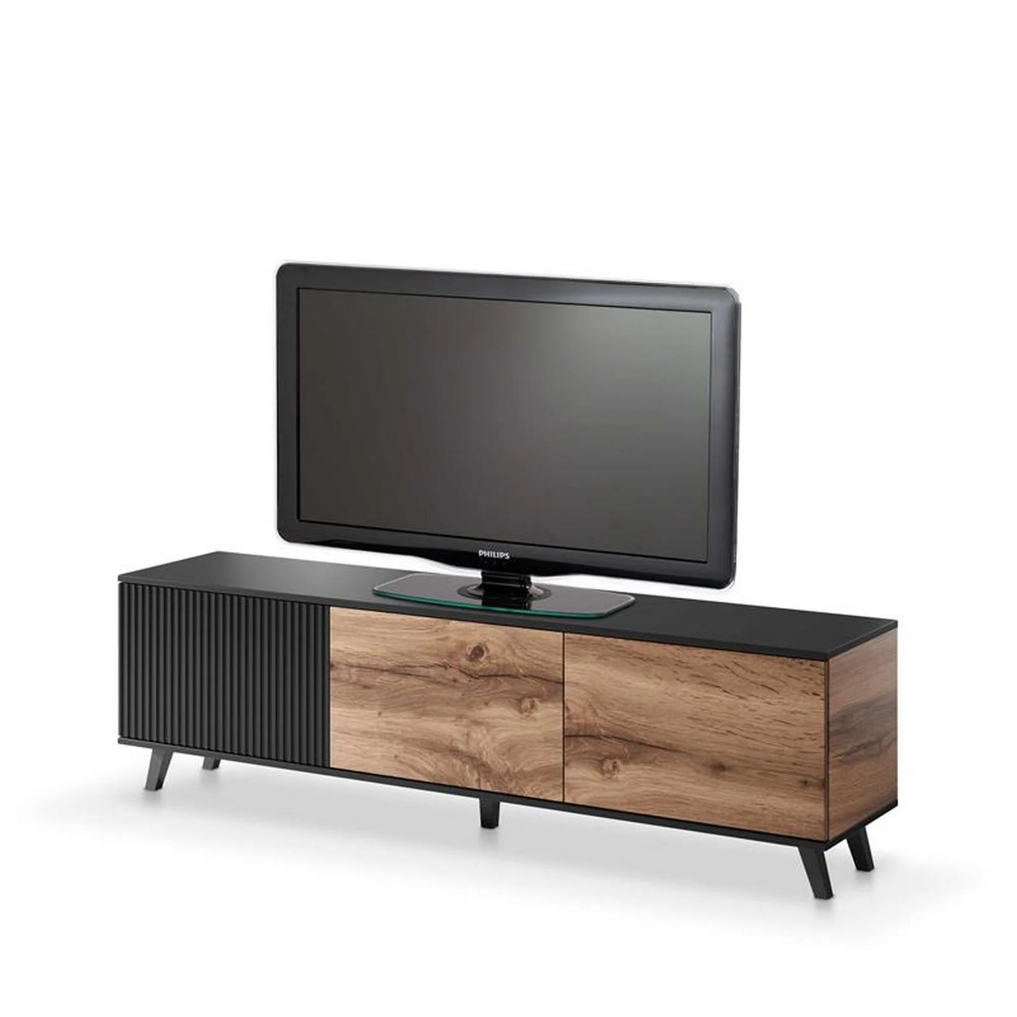 Comoda TV RANDOM, stejar wotan/negru, PAL furniruit, 180x40x52 cm