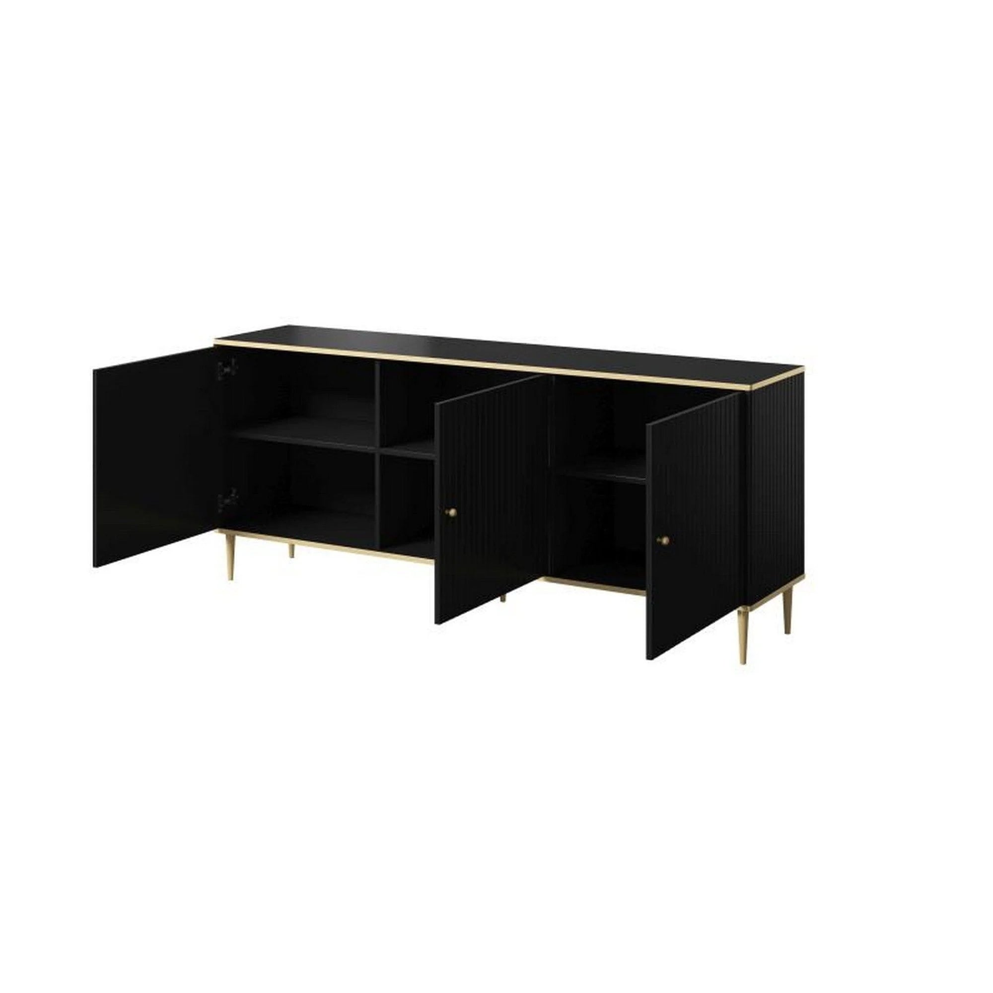 Comoda GLAMOUR, negru/auriu, PAL laminat, 180x40x76 cm