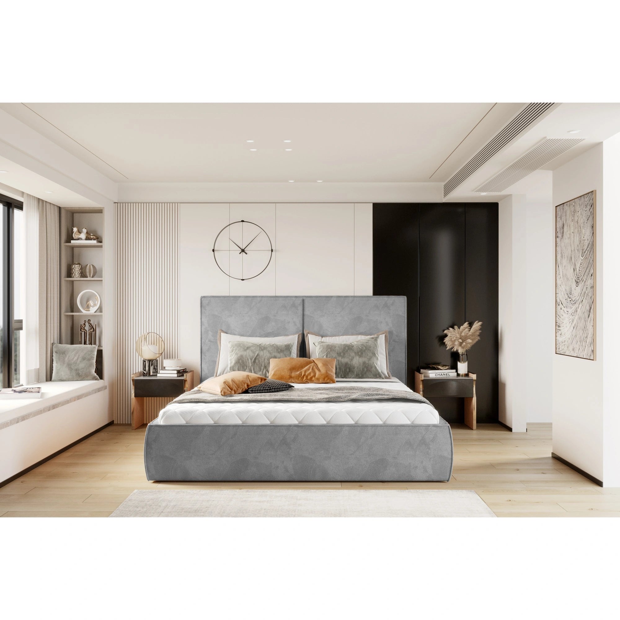 Pat NICOLE 180x200, personalizabil materiale gama Oferta Avantaj, cu somiera metalica, lada depozitare si pistoane