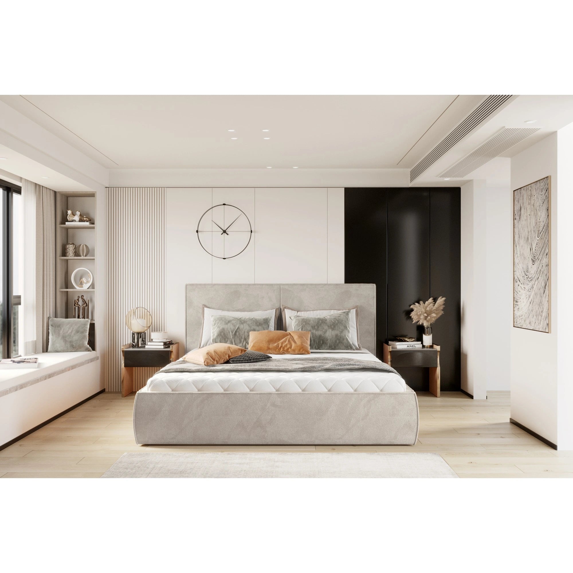 Pat NICOLE 160x200, personalizabil materiale Gama Premium, cu somiera metalica, lada depozitare si pistoane