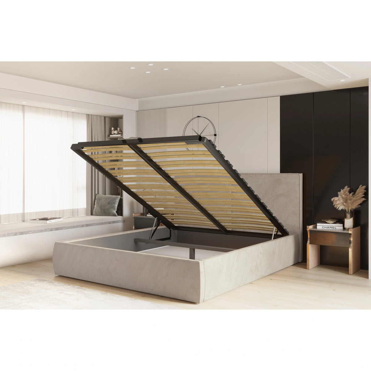 Pat NICOLE 180x200, personalizabil materiale gama Oferta Avantaj, cu somiera metalica, lada depozitare si pistoane