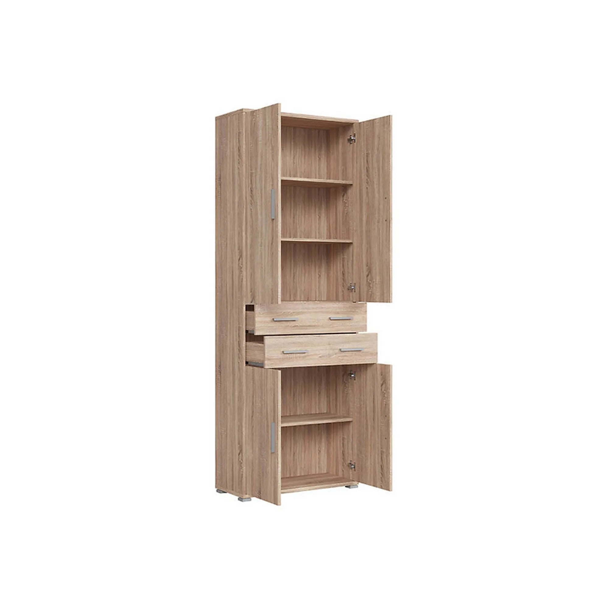 Dulap OFFICE, stejar sonoma, PAL laminat, cu 4 usi si 2 sertare, 79x35x221 cm