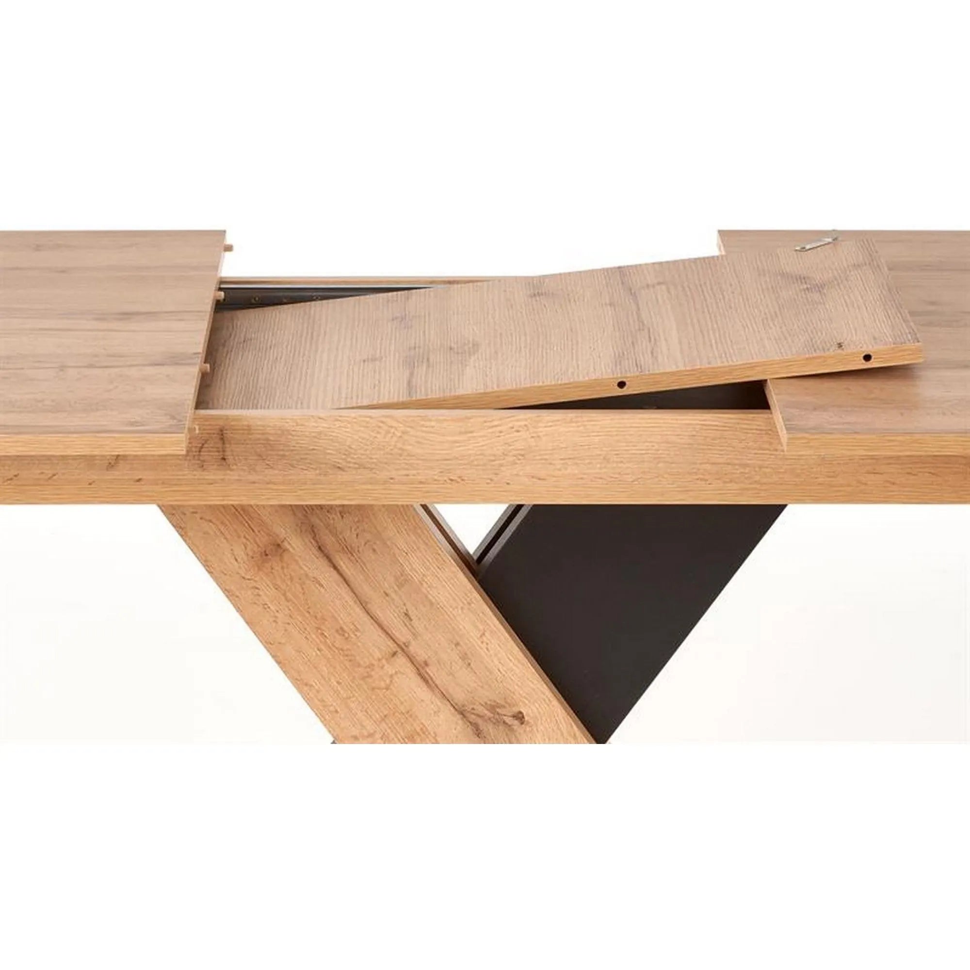 Masa extensibila XARELTO, stejar/negru, PAL furniruit, 130/175x85x76 cm