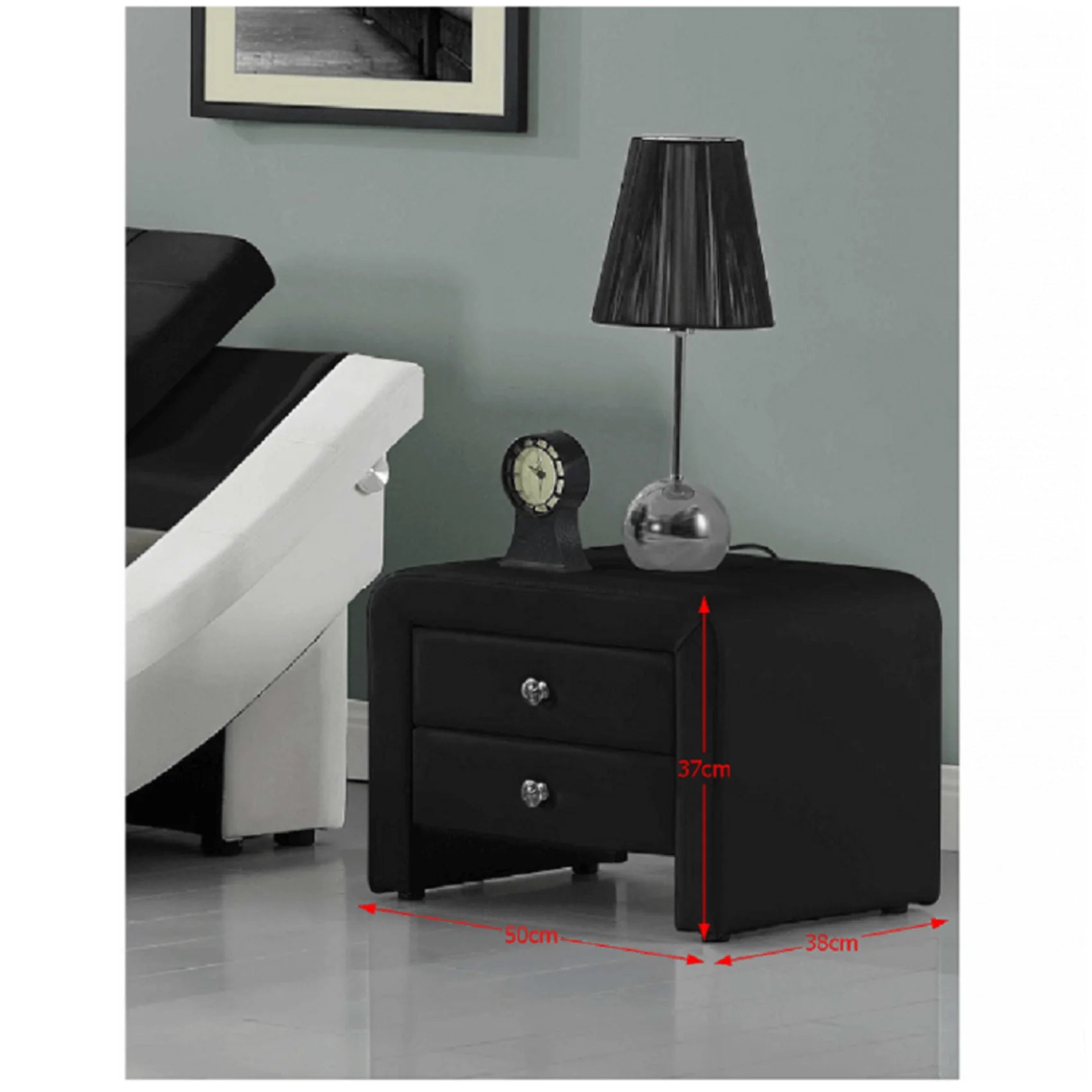 Noptiera WILSON, negru, piele ecologica, 50x38x37 cm