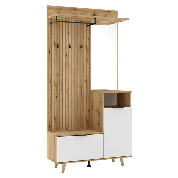 Mobiler hol NODRI, stejar evoke/alb, DTD laminat, 100x40x204 cm