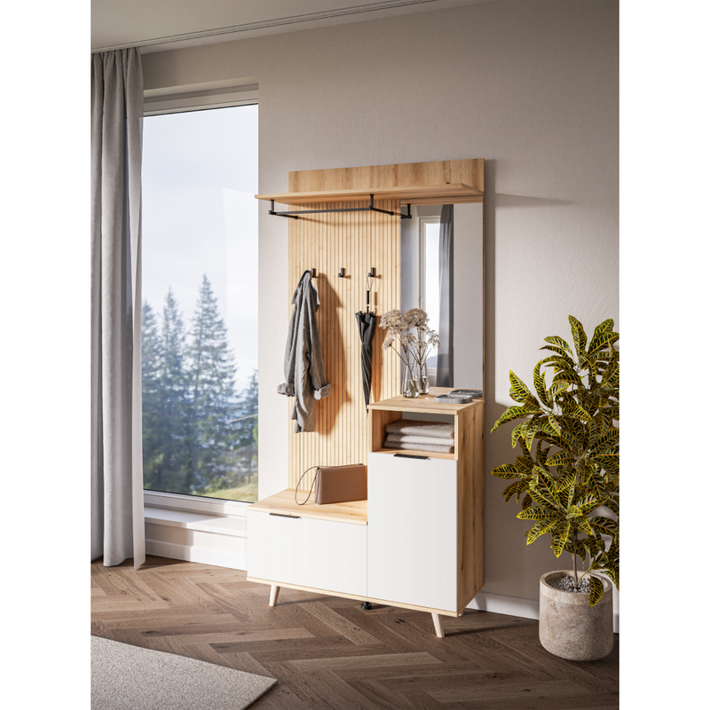 Mobiler hol NODRI, stejar evoke/alb, DTD laminat, 100x40x204 cm