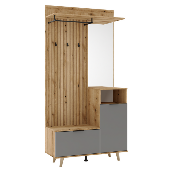 Mobilier hol NODRI, stejar evoke/gri grafit, DTD laminat, 100x40x204 cm