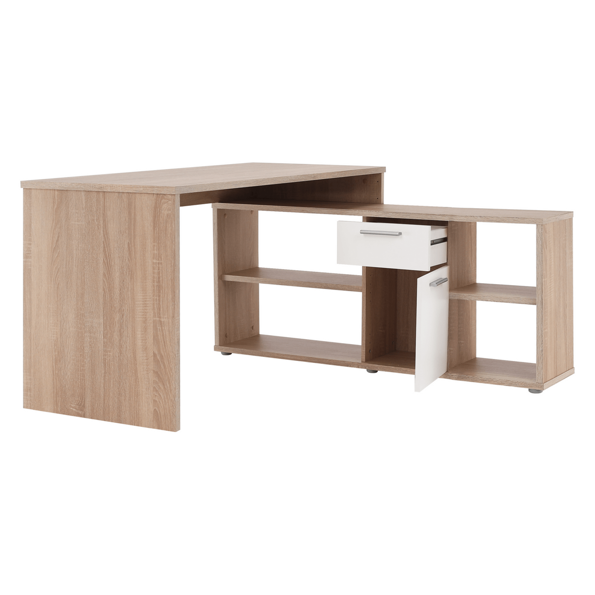 Birou NOE NEW, stejar sonoma/alb, PAL melaminat, 135x60/30x74/60 cm