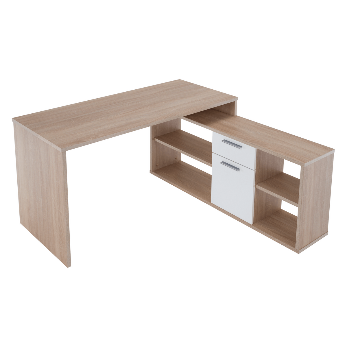 Birou NOE NEW, stejar sonoma/alb, PAL melaminat, 135x60/30x74/60 cm