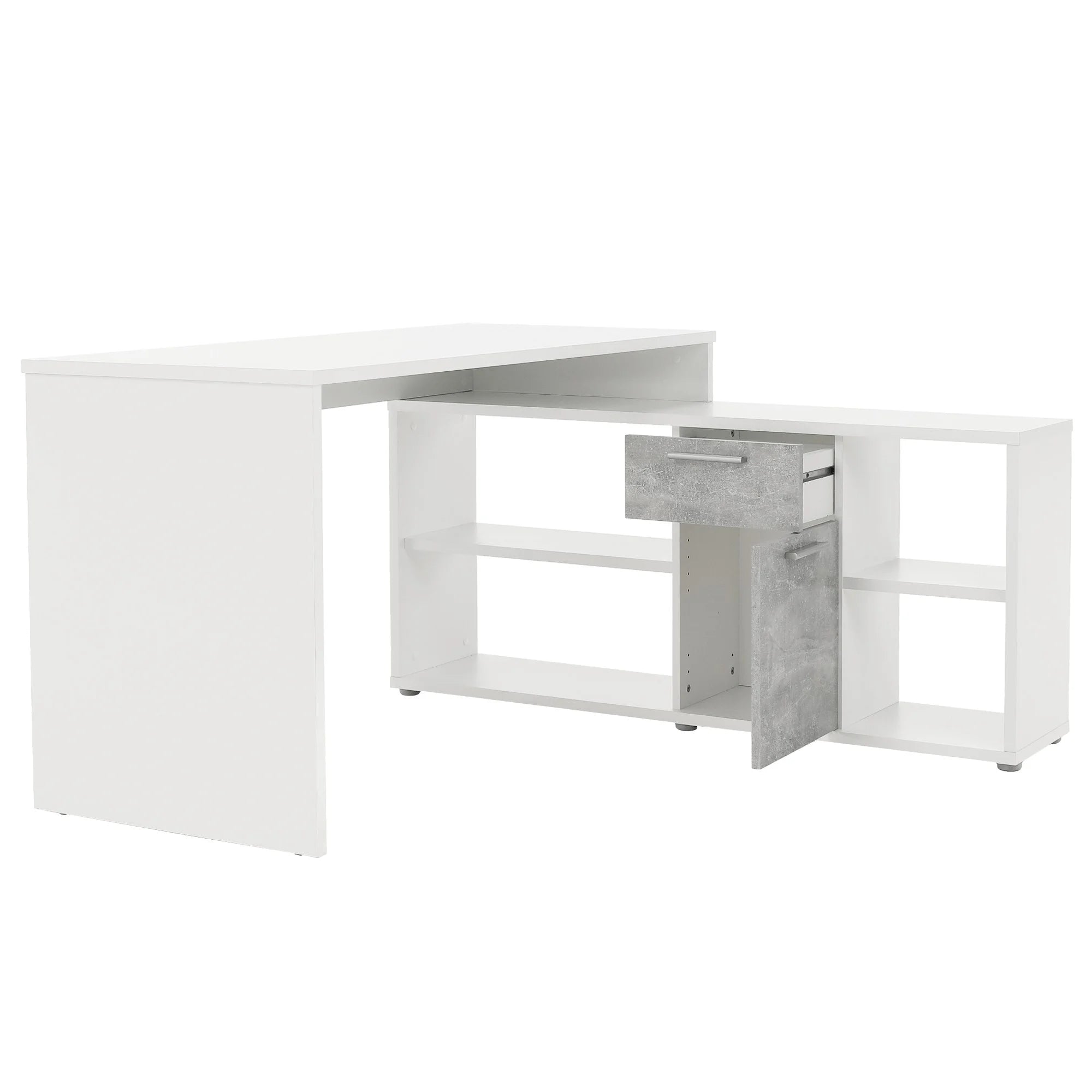 Birou NOE NEW, alb/gri beton, PAL melaminat, 135x60/30x74/60 cm