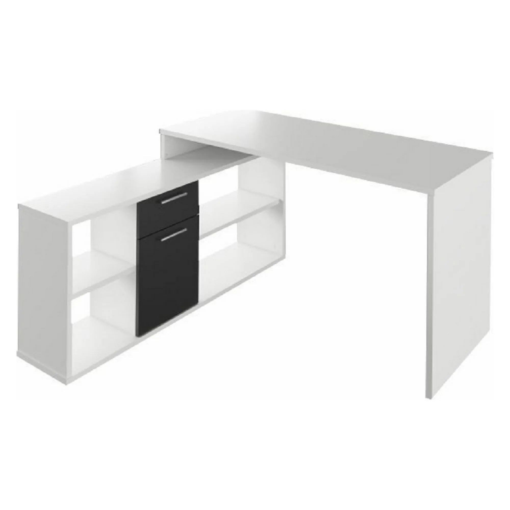 Birou NOE NEW, alb/negru, PAL melaminat, 135x60/30x74/60 cm