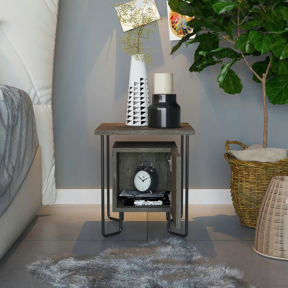 Noptiera Acres Nightstand, stejar inchis , PAL melaminat/metal, 40x40x45 cm