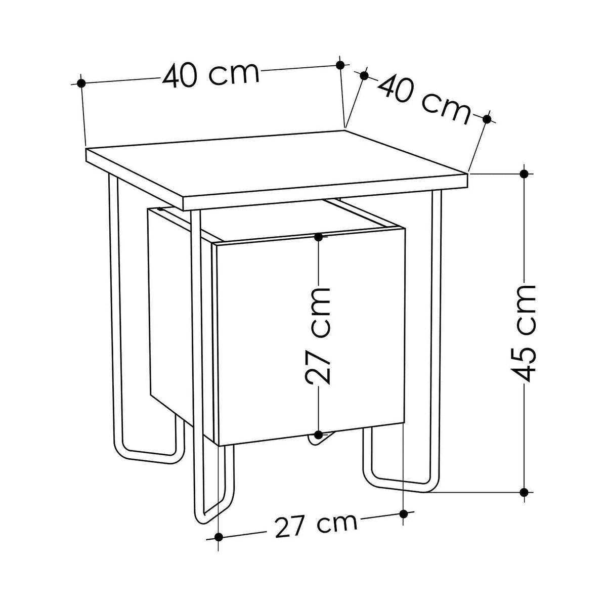 Noptiera Acres Nightstand, stejar inchis , PAL melaminat/metal, 40x40x45 cm