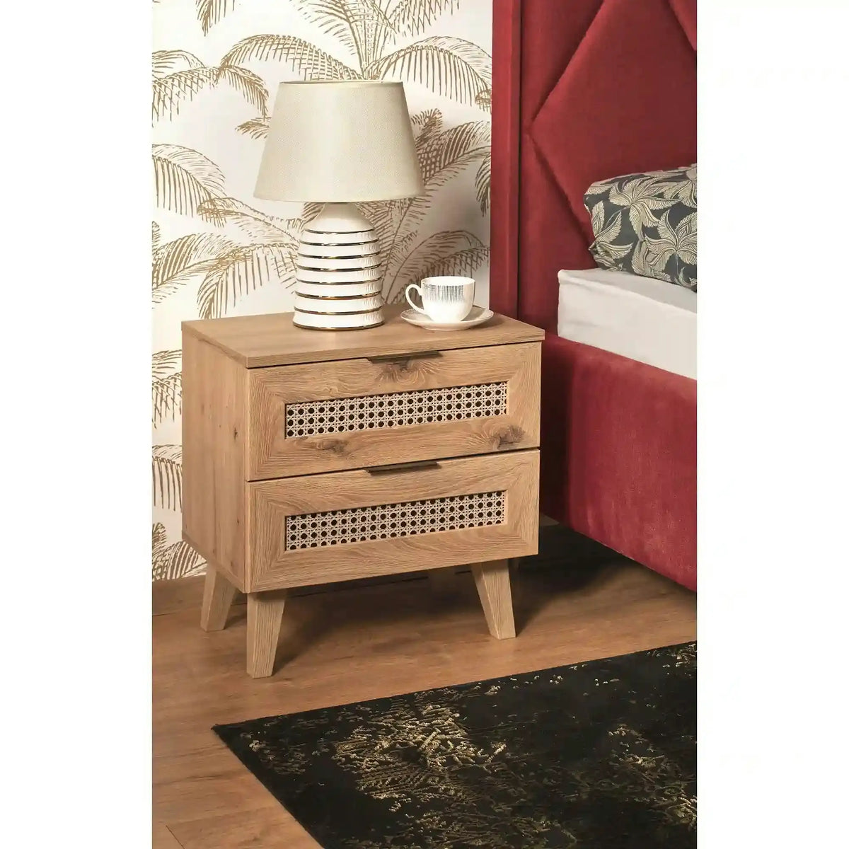 Noptiera Borneo, stejar artisan, PAL laminat, 50x34x52 cm