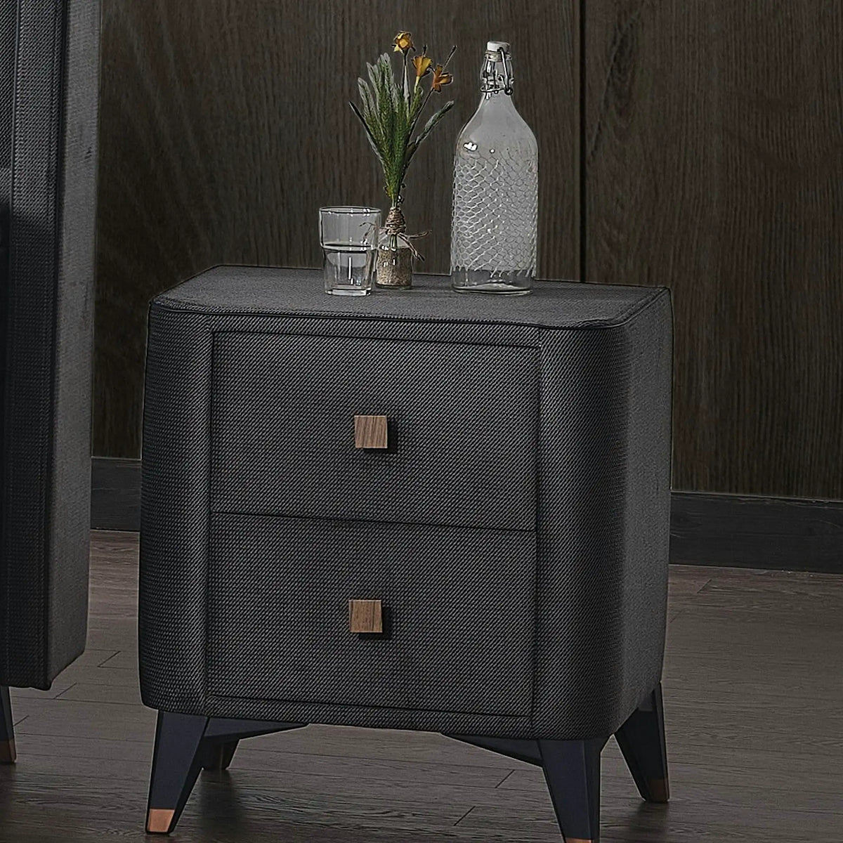 Noptiera CARBON, stofa catifelata gri inchis - Notti 1029, 51x48x66 cm