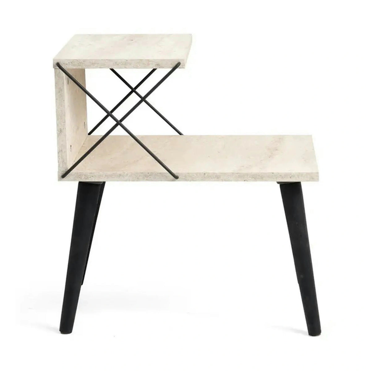 Noptiera CROSS, bej cu efect de marmura/negru, PAL melaminat/lemn de fag, 50x40x55 cm