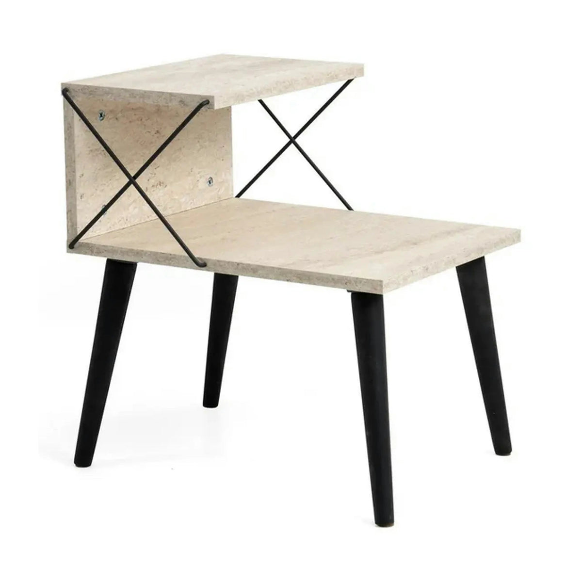 Noptiera CROSS, bej cu efect de marmura/negru, PAL melaminat/lemn de fag, 50x40x55 cm