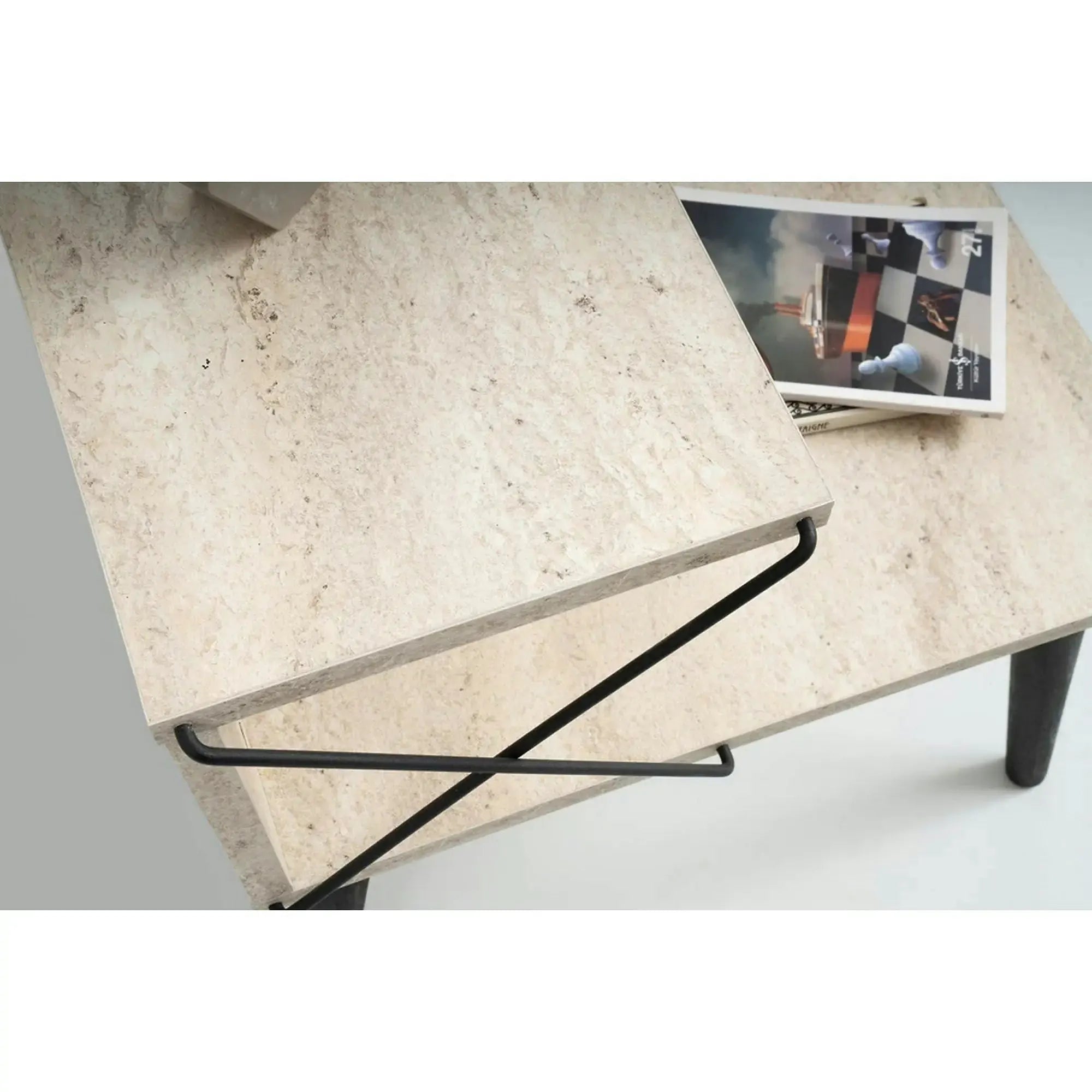 Noptiera CROSS, bej cu efect de marmura/negru, PAL melaminat/lemn de fag, 50x40x55 cm