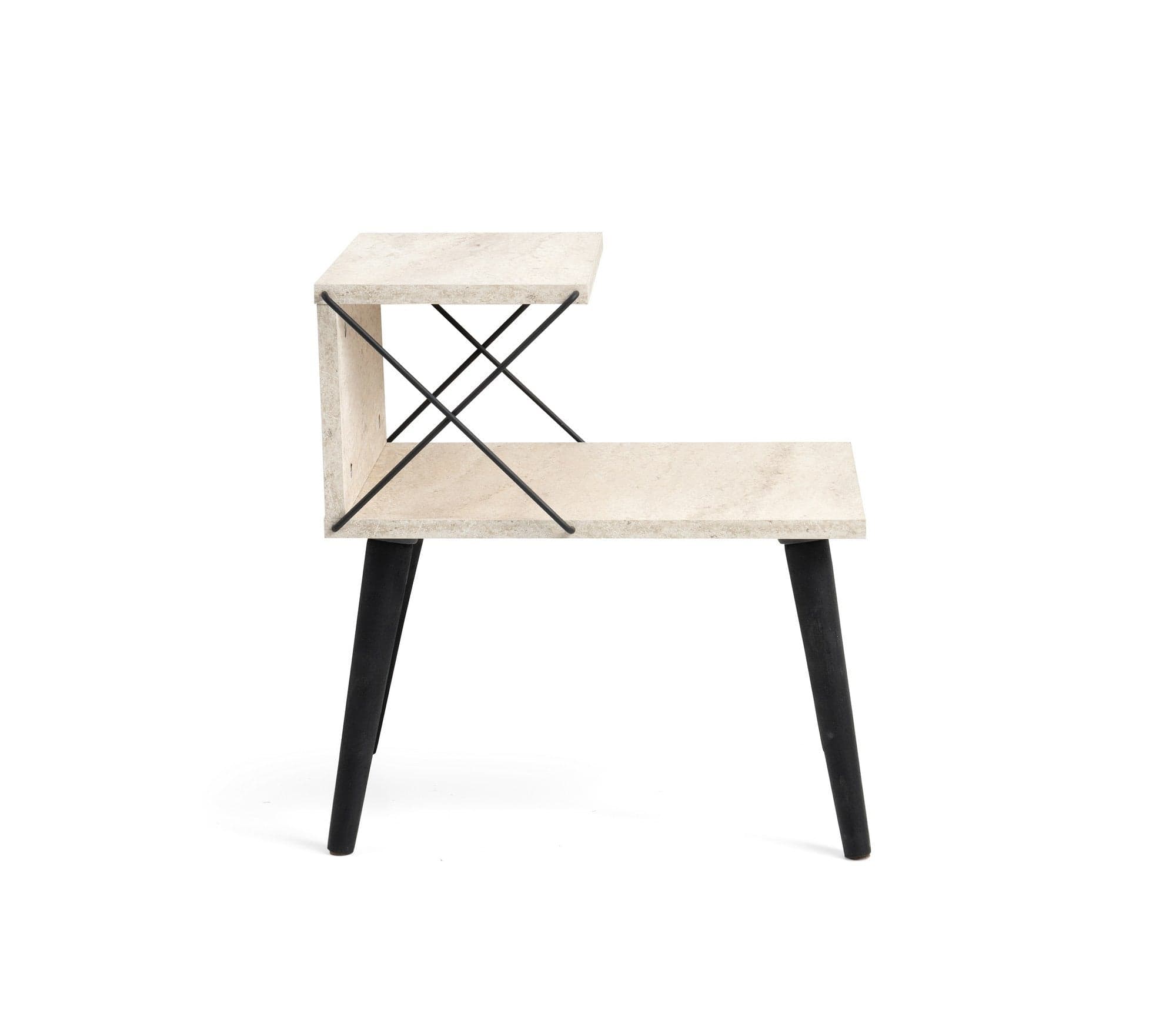 Noptiera CROSS, bej cu efect de marmura/negru, PAL melaminat/lemn de fag, 50x40x55 cm