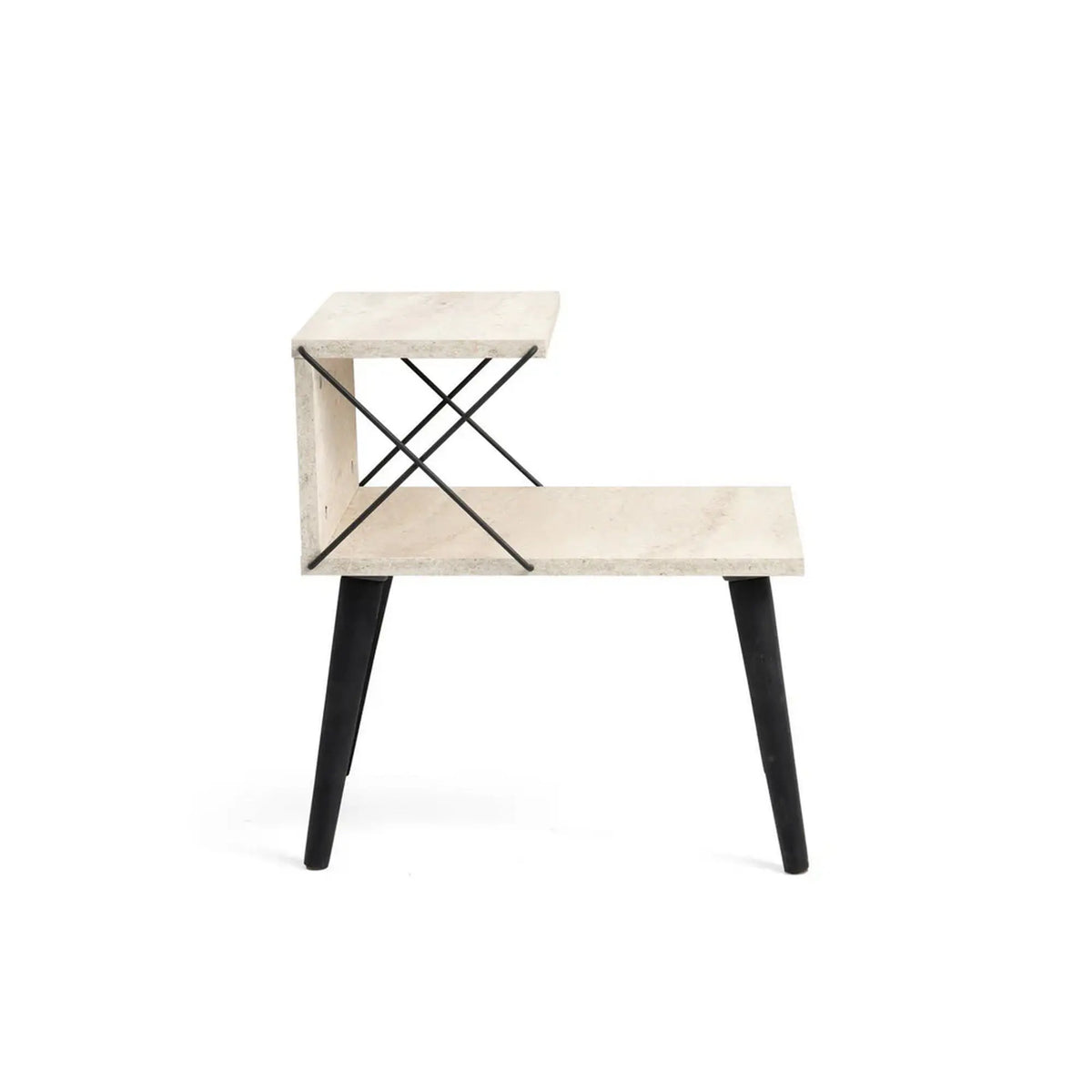 Noptiera CROSS, bej cu efect de marmura/negru, PAL melaminat/lemn de fag, 50x40x55 cm