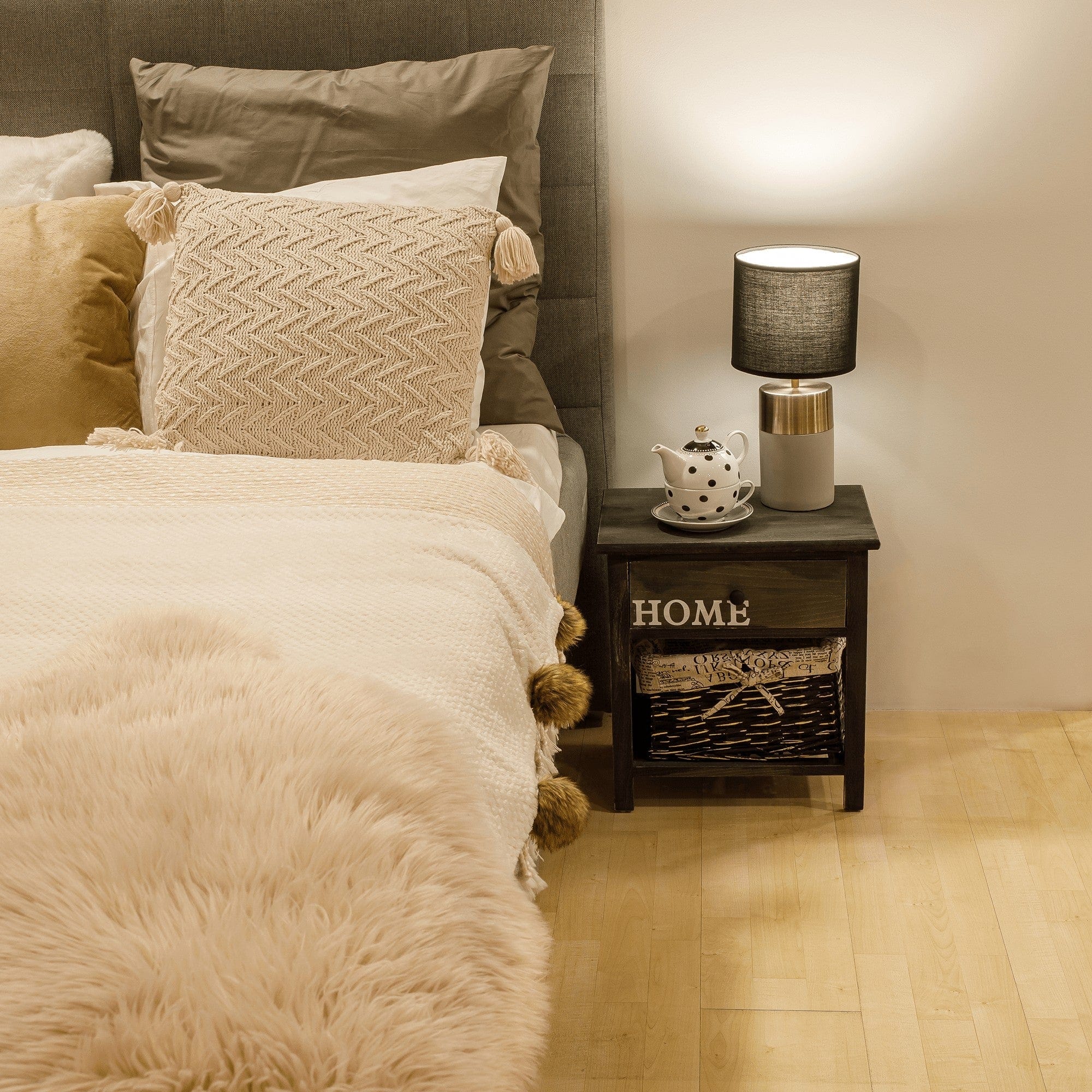 Noptiera DARKIE 1, gri, lemn/rachita, 40x29x42 cm