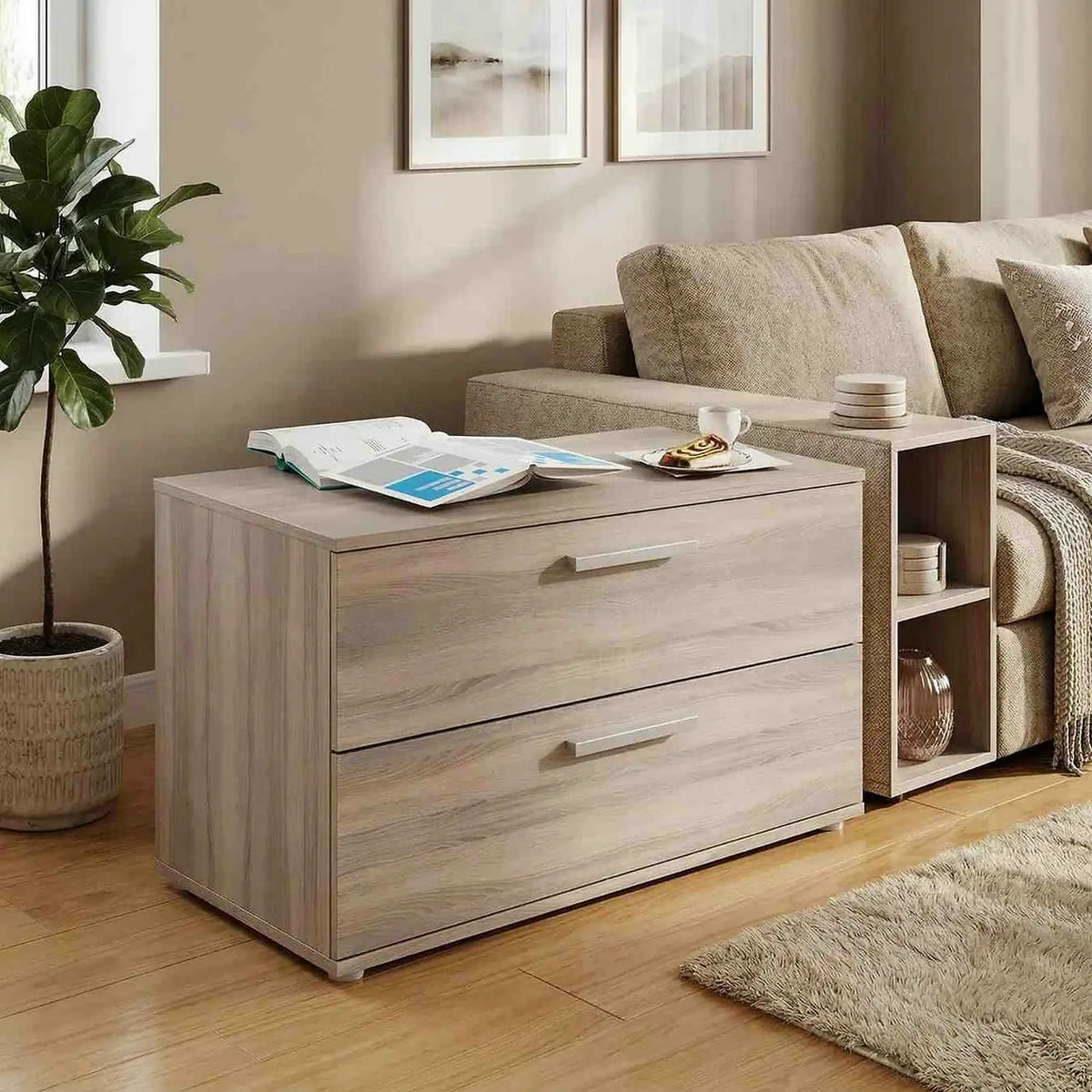 Noptiera DUNAJ TYP 8, stejar sonoma, PAL melaminat/metal, cu 2 sertare, 90x47x51 cm