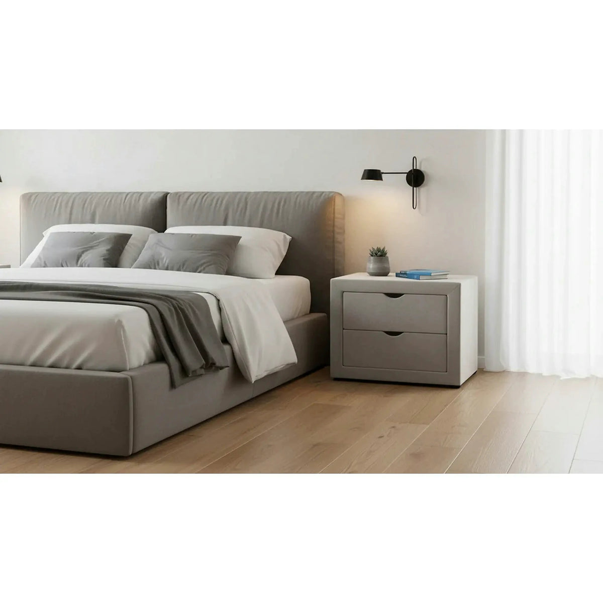 Noptiera ET-002, gri deschis - Bluvel 03, stofa catifelata, 50x35x42 cm