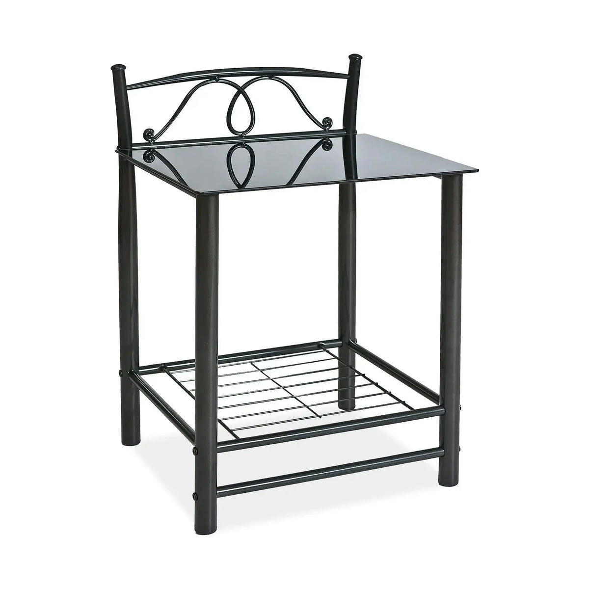 Noptiera ET920, negru, metal/sticla, 49x46x65 cm