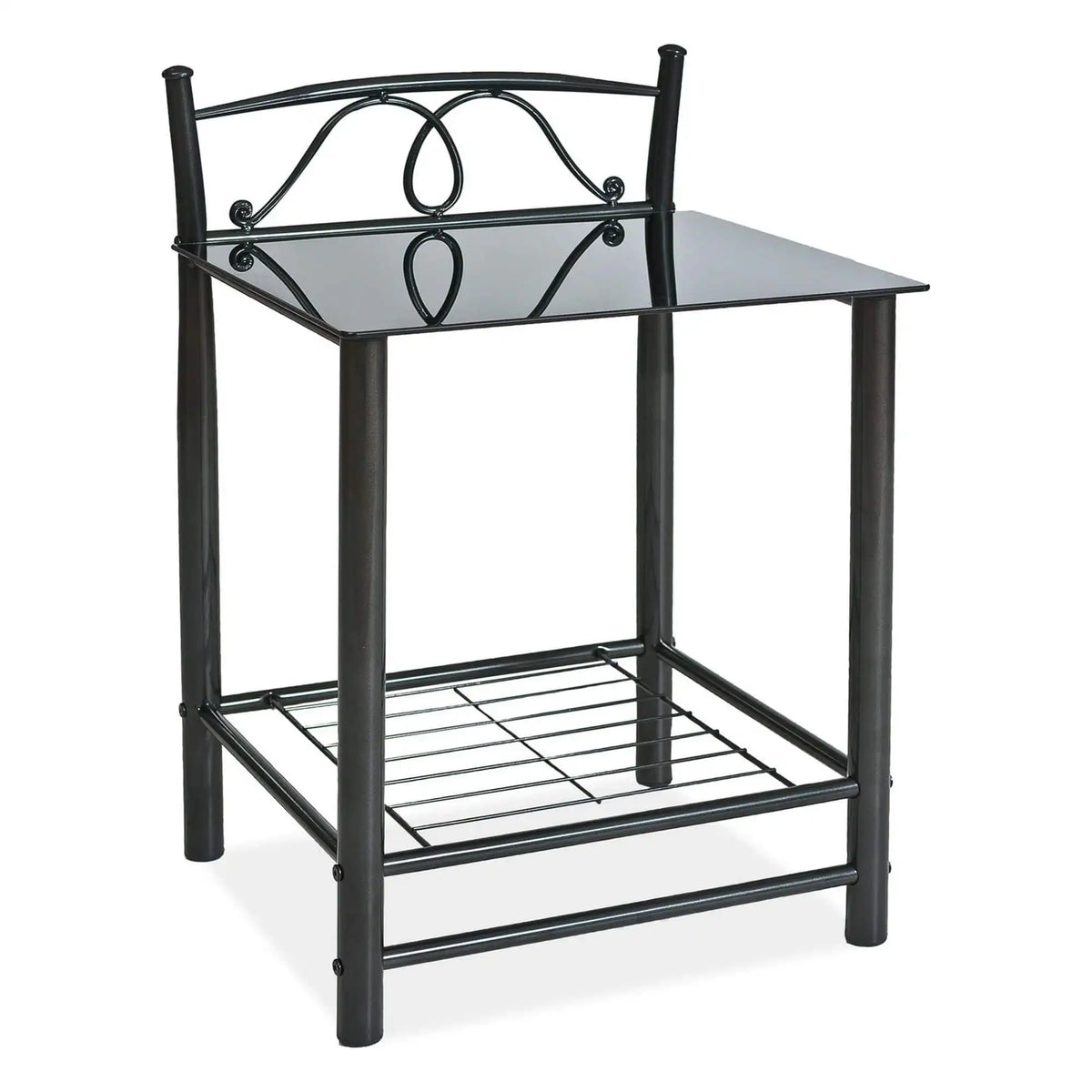 Noptiera ET920, negru, metal/sticla, 49x46x65 cm