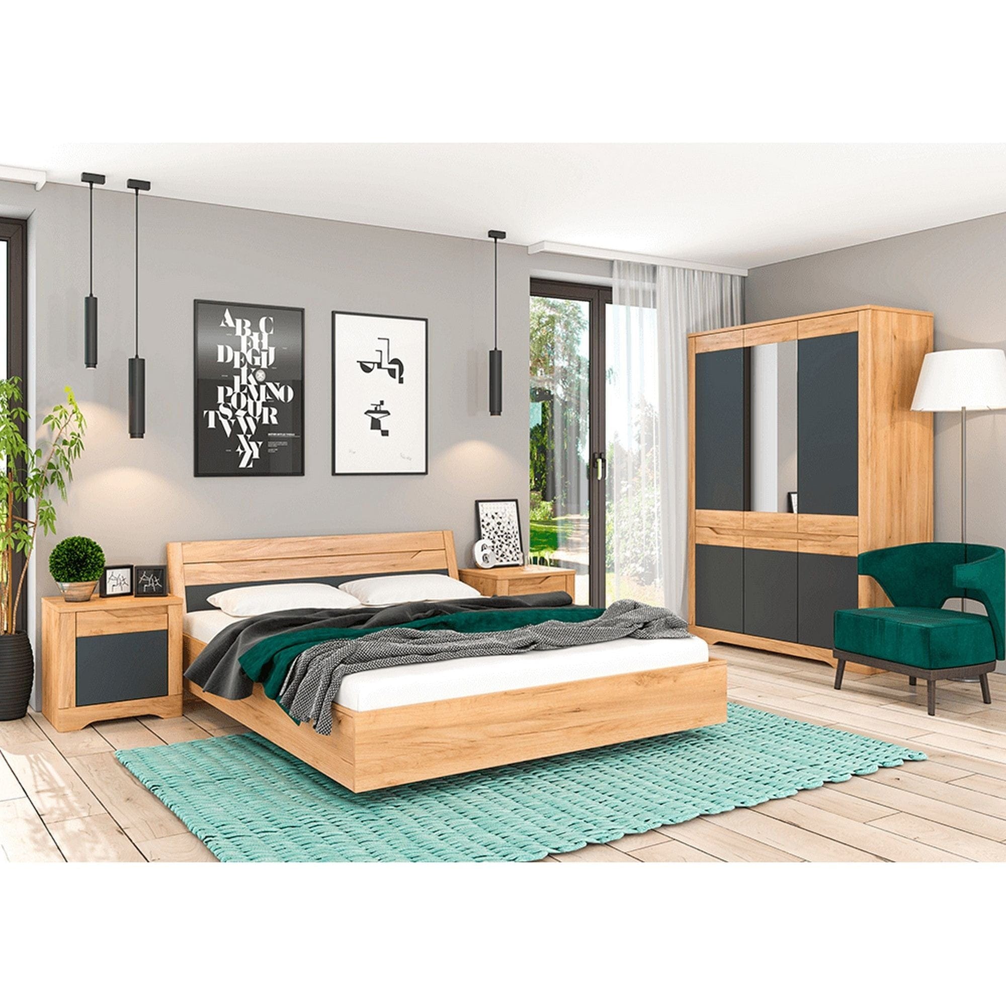 Noptiera FIDEL X2,  stejar artisan/gri grafit, PAL laminat, 55x42x55 cm