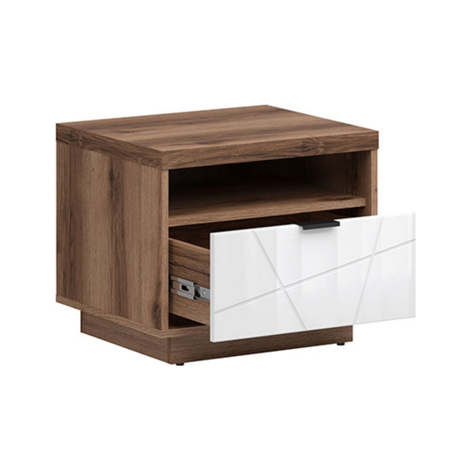 Noptiera FORN, nuc/alb lucios, PAL melaminat, 50x43x43 cm