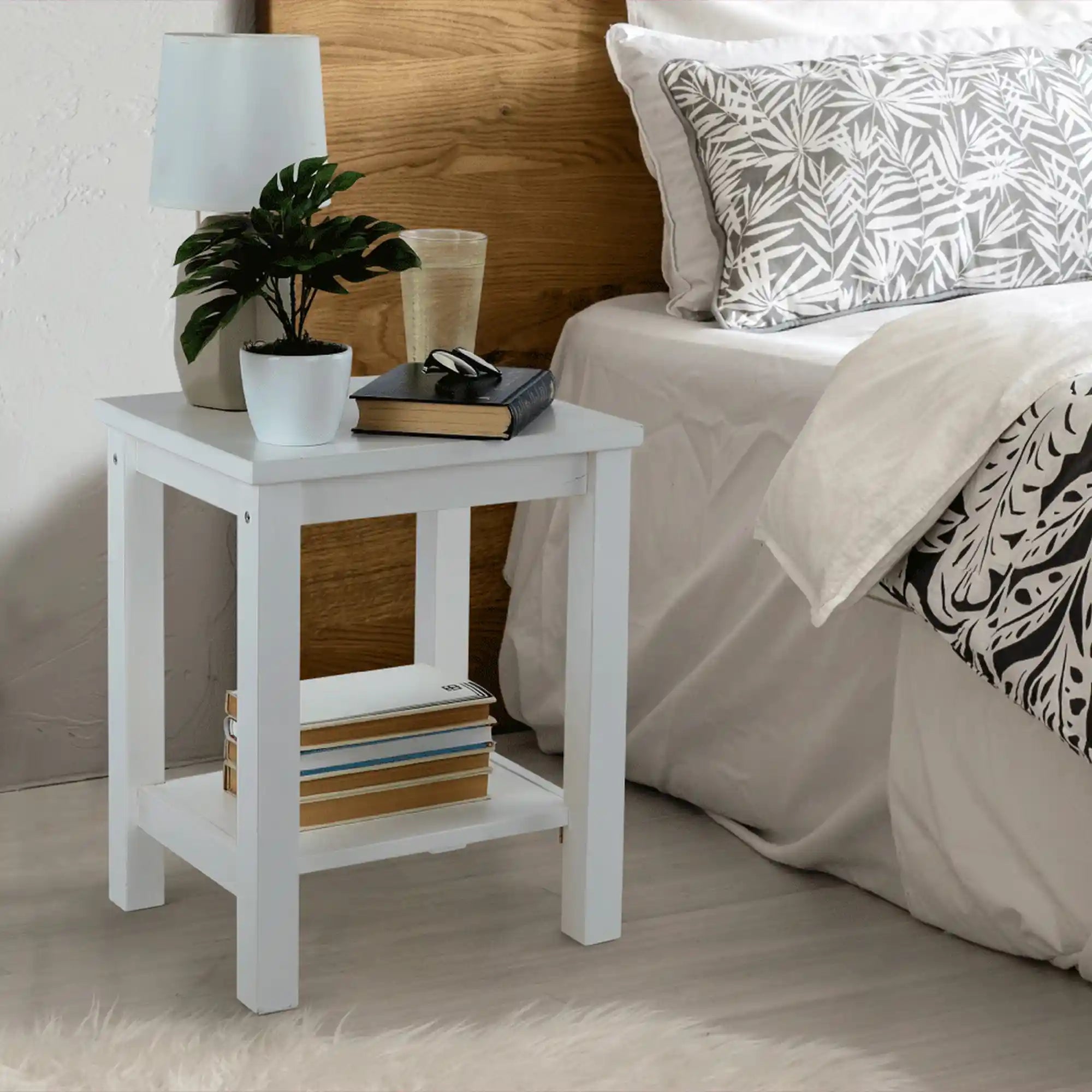 Noptiera FOSIL, alb, lemn, 38x32x47 cm