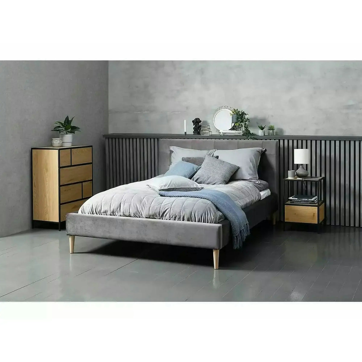 Noptiera GEO S, stejar/negru mat, PAL/metal, 40x40x59 cm