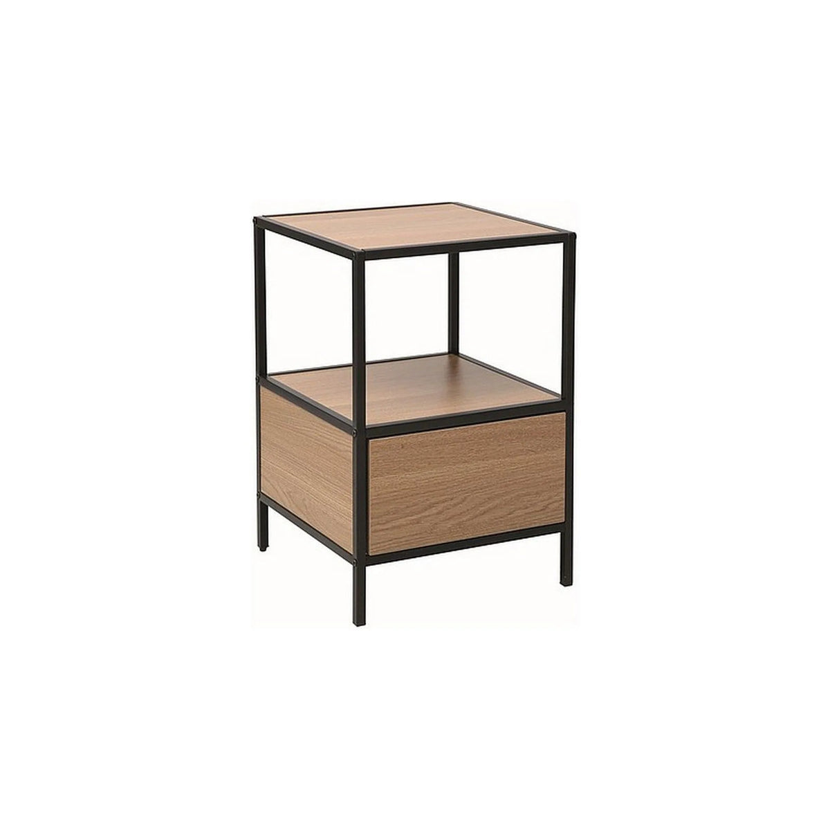 Noptiera GEO S, stejar/negru mat, PAL/metal, 40x40x59 cm