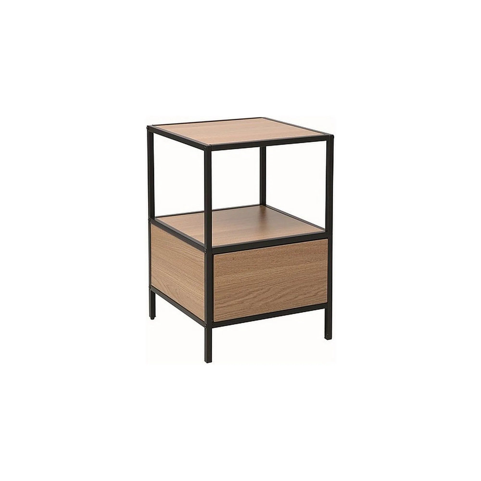 Noptiera GEO S, stejar/negru mat, PAL/metal, 40x40x59 cm