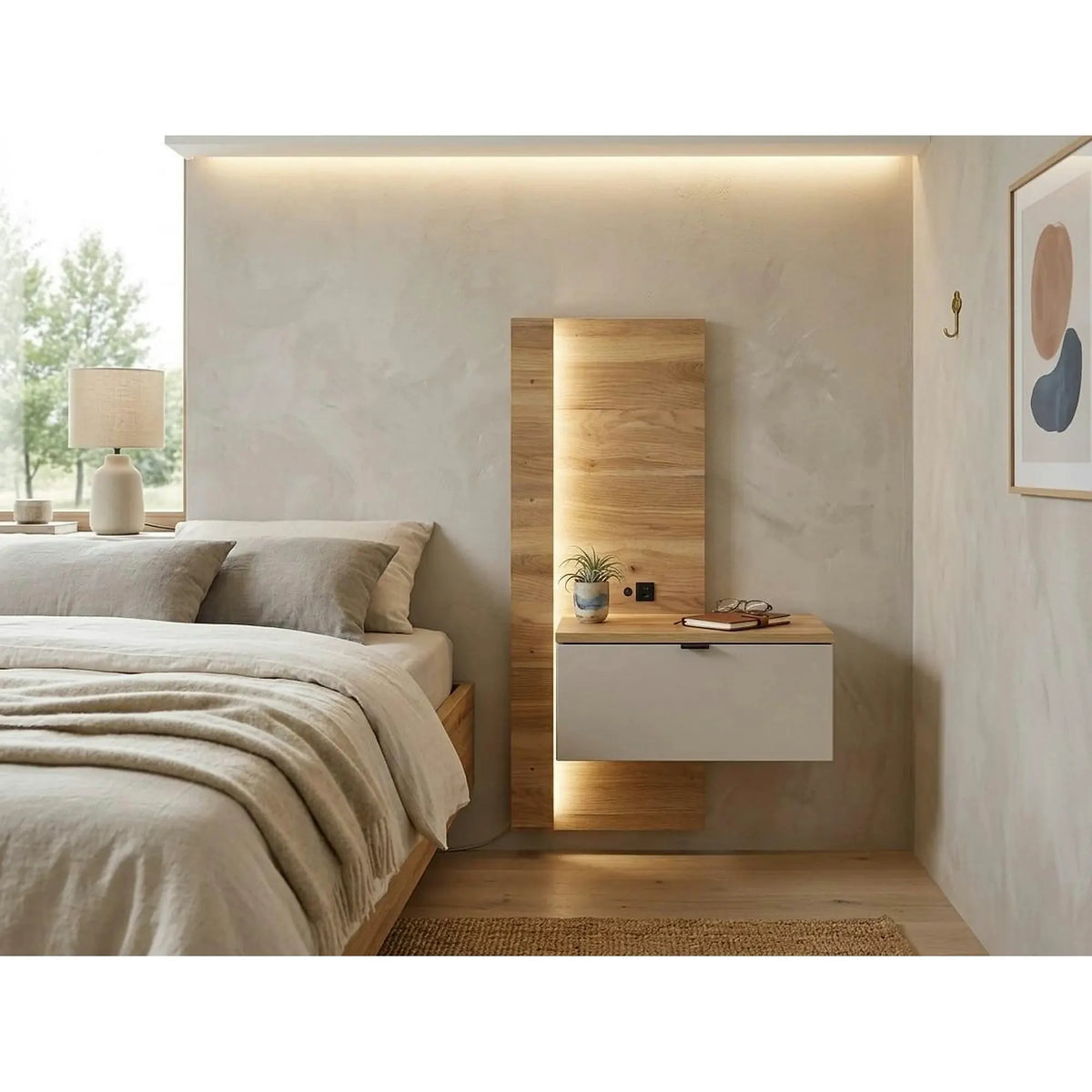 Noptiera GLAMOUR, stejar/casmir, PAL, pe partea dreapta, 50x42x98 cm