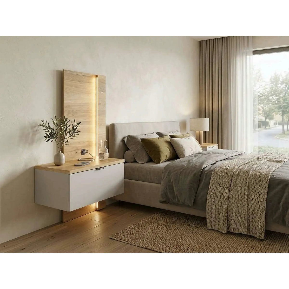 Noptiera GLAMOUR, stejar/casmir, PAL, pe partea stanga, 50x42x98 cm