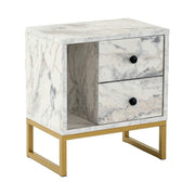 Noptiera GLIMMER, alb cu efect de marmura/auriu, PAL/metal, 46x30x50 cm