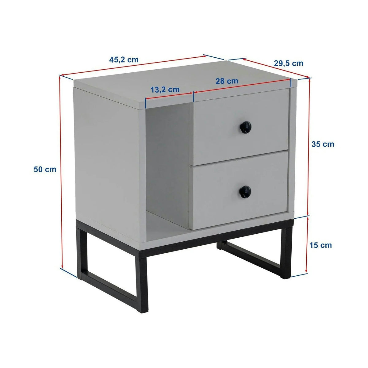 Noptiera GLIMMER, alb cu efect de marmura/auriu, PAL/metal, 46x30x50 cm
