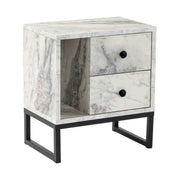 Noptiera GLIMMER, alb cu efect de marmura/negru, PAL/metal, 46x30x50 cm