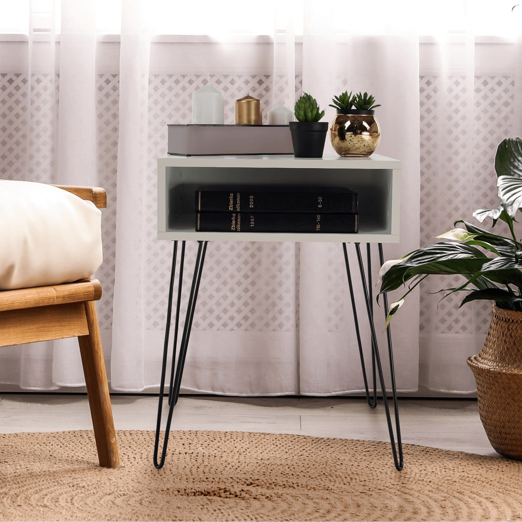 Noptiera HONEJ, alb/negru, 45x35x58 cm