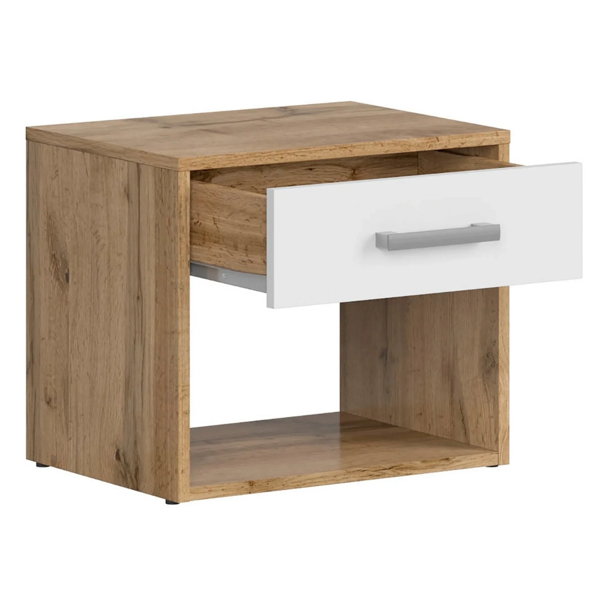 Noptiera MATOS, stejar wotan/alb, PAL laminat, 45x34x39 cm