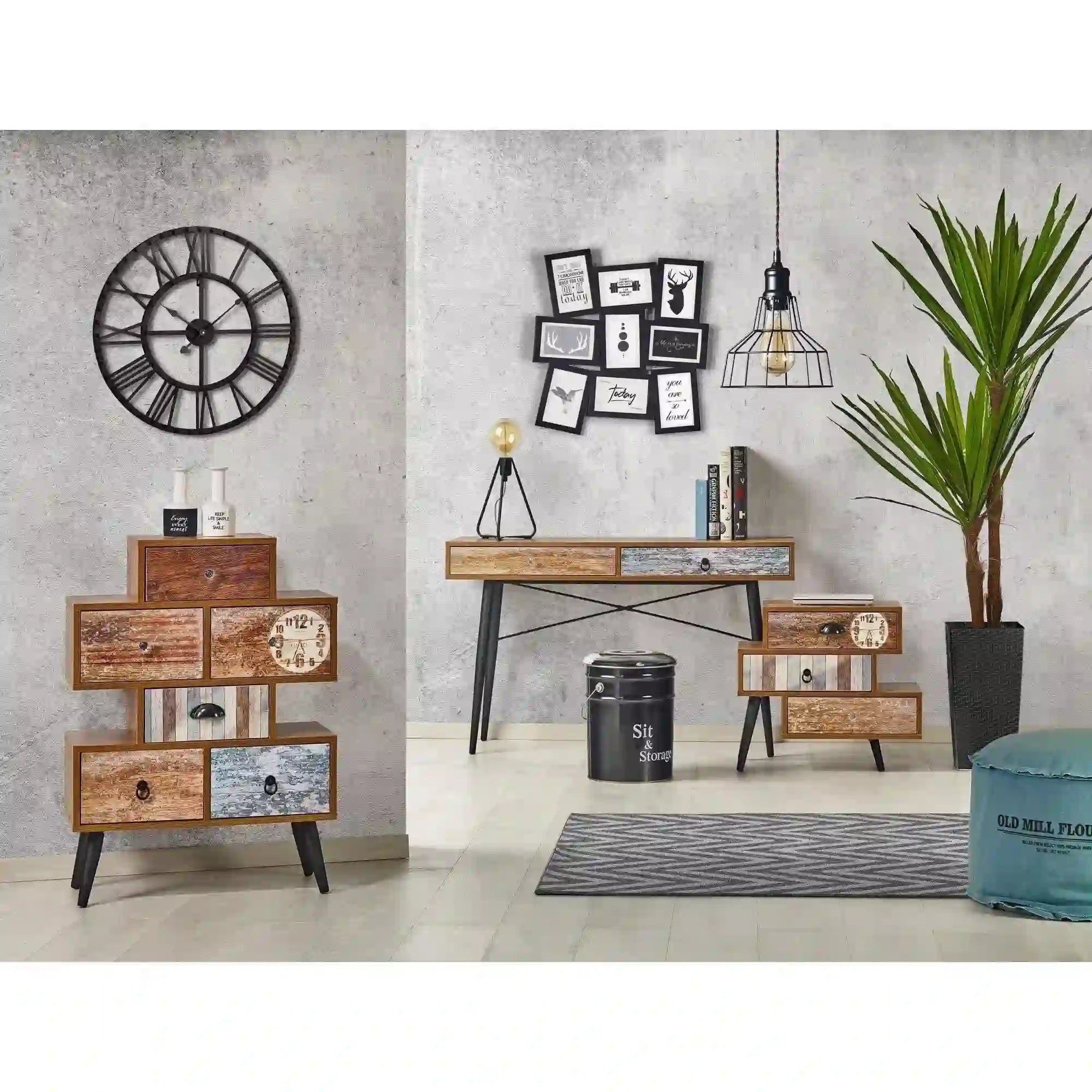 Noptiera MEZO KM1, nuc/negru, PAL laminat/metal, 59x29x53 cm