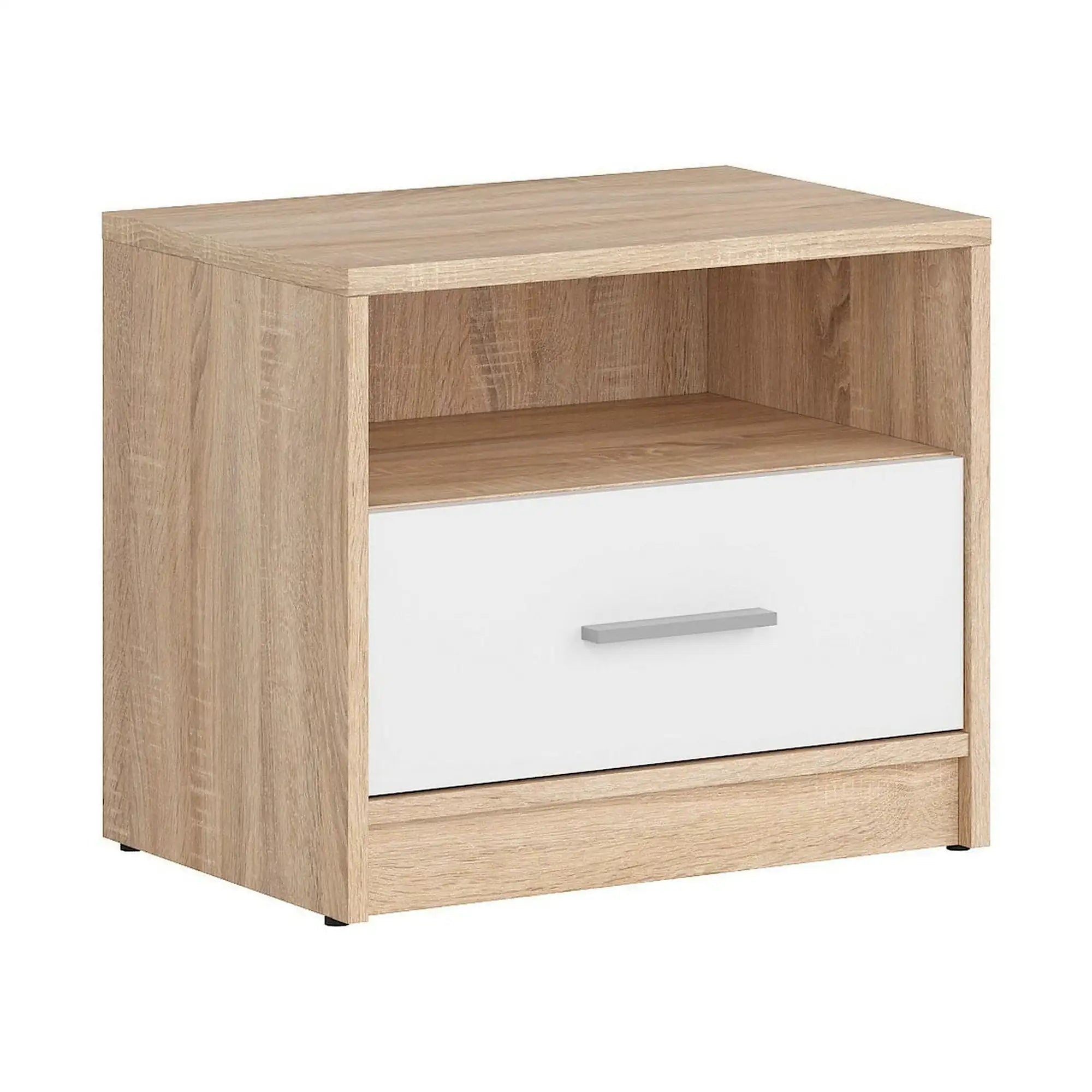 Noptiera NEPO PLUS, stejar sonoma/alb, PAL, 50x34x43 cm