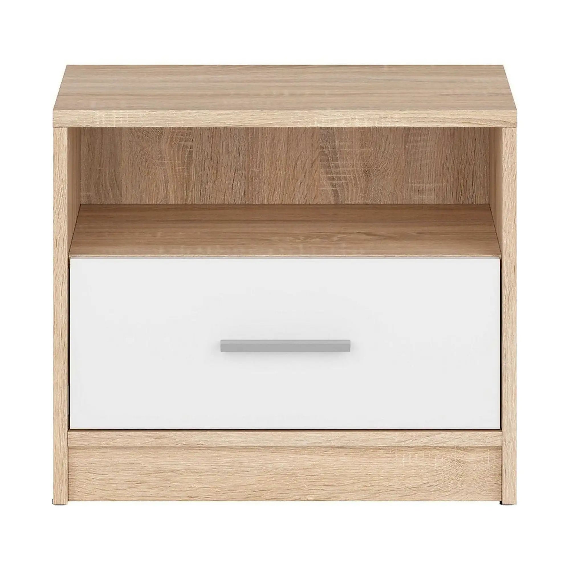 Noptiera NEPO PLUS, stejar sonoma/alb, PAL, 50x34x43 cm