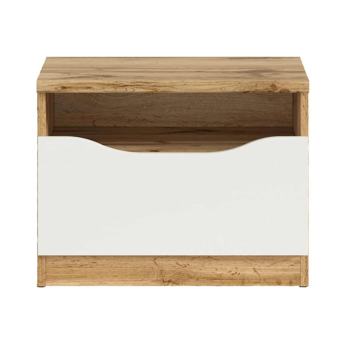 Noptiera NUIS, stejar wotan/alb lucios, PAL, 50x40x39 cm